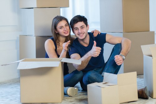 Boxes and furniture arranged to illustrate a free storage quote